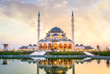 Wall murals Dubai Sharjah New Mosque sunset view Largest mosque in Dubai, famous Travel and tourist spot beautiful architecture design