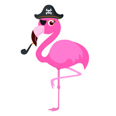 Cute flamingo pirate, vector illustration