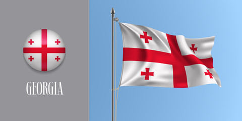 Georgia waving flag on flagpole and round icon vector illustration