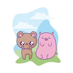 cute bear with piggy baby animals kawaii