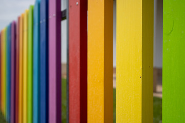 Rainbow kids fence close up