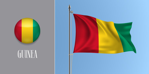 Guinea waving flag on flagpole and round icon vector illustration