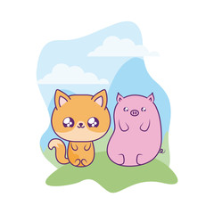 cute fox with piggy baby animals kawaii