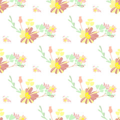 Fototapeta na wymiar Abstract simple flowers seamless pattern for fabric design. Vector repeat illustrations. Romantic twig and flora seamless pattern.Botanical wallpaper. Element decorative floral.