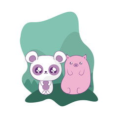 cute panda bear with piggy baby animals kawaii