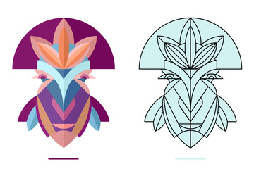 original authentic decorative mask line-art and flat colors views