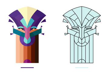 original authentic decorative mask line-art and flat colors views