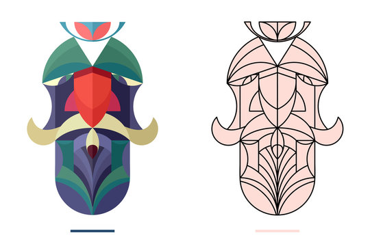 original authentic decorative mask line-art and flat colors views