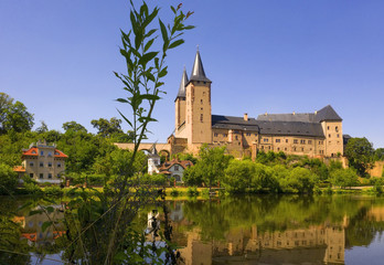 Castle Rochlitz at the Zwicker Mulde river, Saxony, Germany