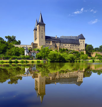 Castle Rochlitz at the Zwicker Mulde river, Saxony, Germany