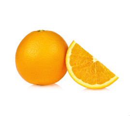 Orange fruit with orange slice isolated on white background.
