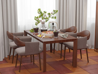 3D visualization of the interior of the kitchen in a modern style