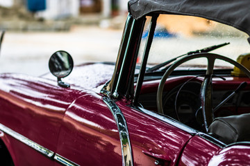 Havana, Cuba – 2019. Raindrops on a classic old American car in Havana, Cuba