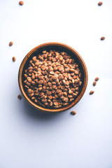 Indian charoly / Buchanania lanzan / Almondette kernel seeds in a bowl or pile. selective focus
