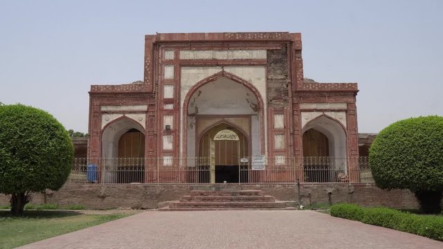 Lahore Shahdara Bagh Jahangir's Tomb Frontal View of Masjid Maqbara Jahangir Mosque Iwan on a Sunny Blue Sky Day