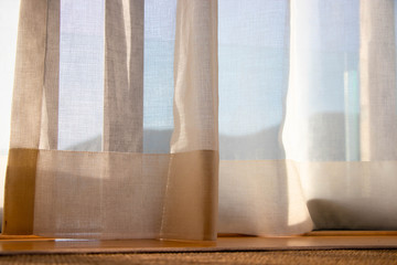 Curtain textile with sunlight in bedroom modern and clean fabric background