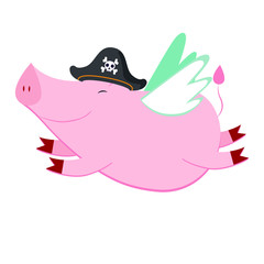 Pig pirate, cartoon, vector illustration