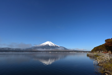 Mt. Fuji and blue sky and lake
