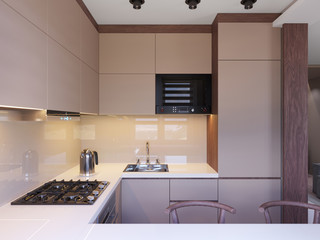 3D visualization of the interior of the kitchen in a modern style