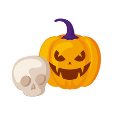 halloween pumpkin with skull isolated icon