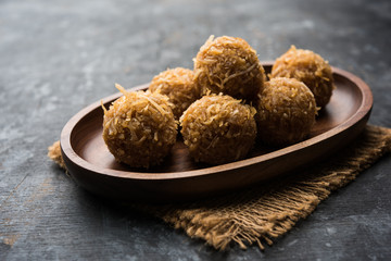 Jaggery coconut Laddoo / Nariyal gur ke laddu, indian sweet food for festivals like rakshabandhan/rakhi pournima