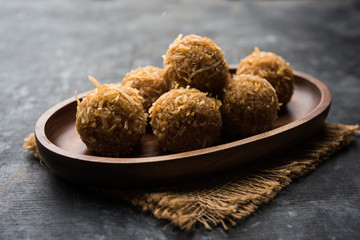 Jaggery coconut Laddoo / Nariyal gur ke laddu, indian sweet food for festivals like rakshabandhan/rakhi pournima