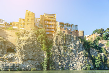 View of the old city of Tbilisi from the water, Kura River © Nbaturo