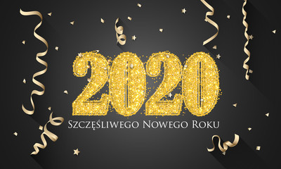 2020 New Year Polish greeting card (Szczęśliwego Nowego Roku 2020). Polish 2020 New Year Version. Polish 2020 Happy New Year background Version.