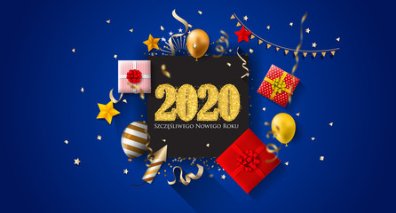 2020 New Year Polish greeting card (Szczęśliwego Nowego Roku 2020). Polish 2020 New Year Version. Polish 2020 Happy New Year background Version.