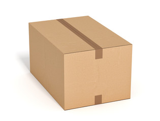 closed cardboard box on white backgroaund 3d rendering