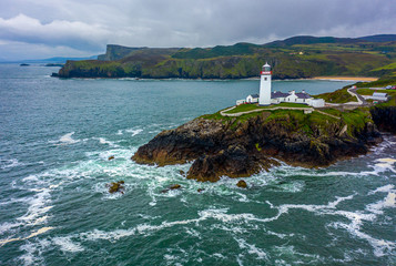 Aerial view, Fanad Lighthouse at Fanad Head was built 1818 in response to the sinking of the...
