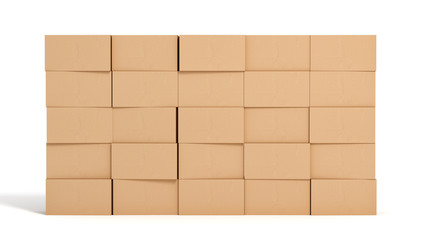 wall of cardboard box on white backgroaund 3d rendering