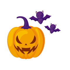 halloween pumpkin with bats flying