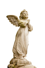 antique statue of an angel as a symbol of love, faith and hope. isolated on white background.