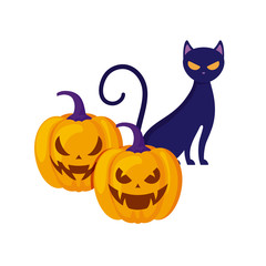 halloween pumpkins with cat isolated icon