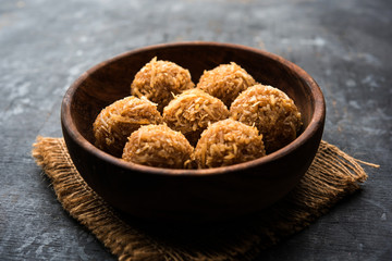 Jaggery coconut Laddoo / Nariyal gur ke laddu, indian sweet food for festivals like rakshabandhan/rakhi pournima