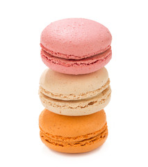 Heap of colorful macaroons isolated on white background.    