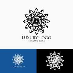 Luxury logo template. Vintage badge frame flourishes. Modern elegant logo design.