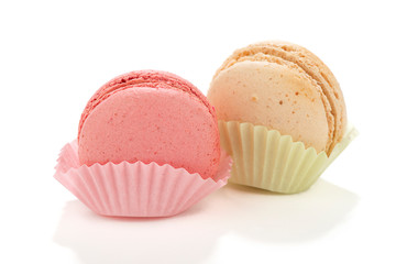 Stack of colorful macaroons isolated on white background.  