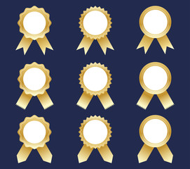 Collection of golden award ribbons vector set isolated on white background - Vector illustration