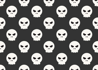 Seamless pattern of cartoon skulls on black background - Vector illustration