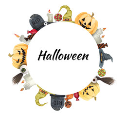 Watercolor Halloween frames with watercolor clipart. Perfect for decorating the holiday, cards, invitations and decoupage
