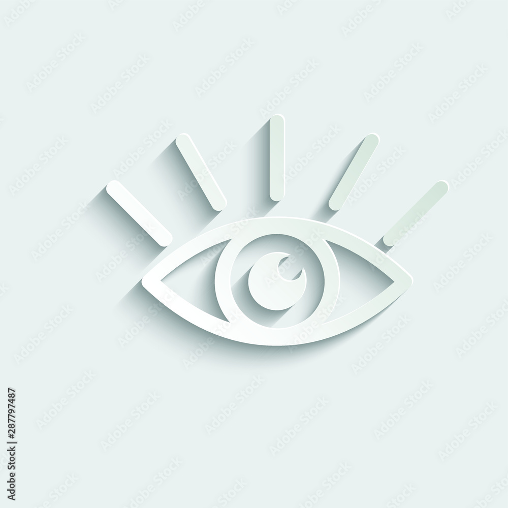 Poster view icon. eye retina scan symbol. recognition and authentication icon. paper icon with shadow