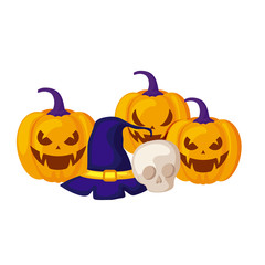 pumpkins with hat witch and icons halloween