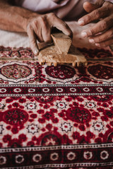 Ajrak  maker hand working on Pattern 