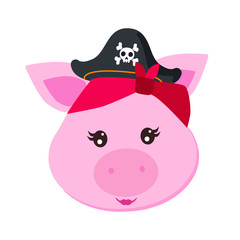 Pig pirate, cartoon, vector illustration