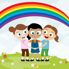 happy girls hug each other