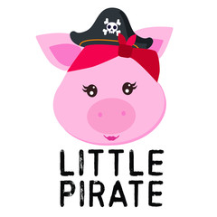 Pig pirate, cartoon, vector illustration