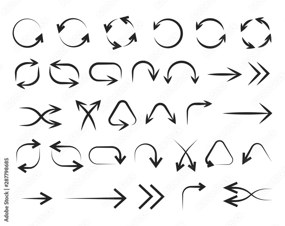 Poster vector set of outline arrows. black arrows.