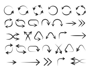 Vector set of outline arrows. Black arrows. 